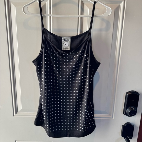coral Tops - Coral Black Camisole with Rhinestone Accents